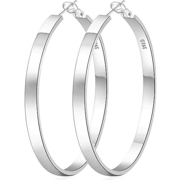 4MM Wide Silver Hoop Earrings for Women Sterling Silver Large Hoop Earrings - Picture 7 of 7